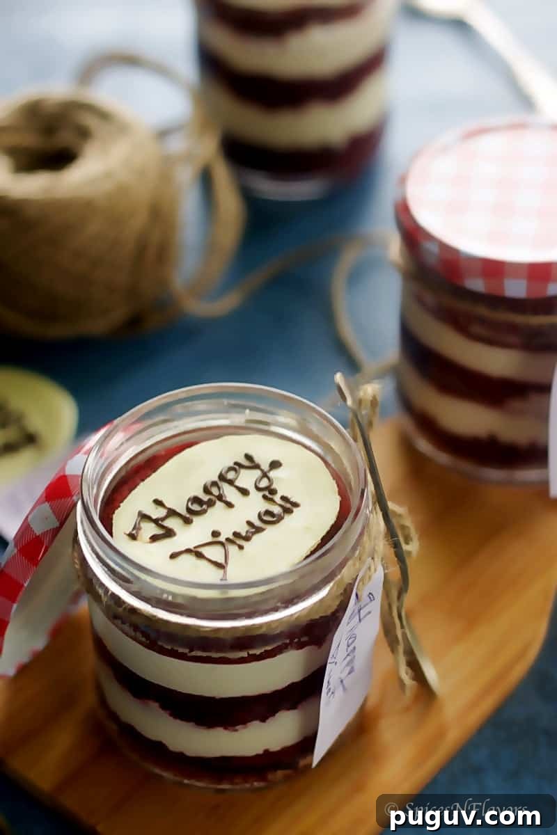 Eggless Red Velvet Cake in a Jar – Diwali Gift Recipe 2 eggless red velvet cake red velvet cake in a jar mason jar desserts