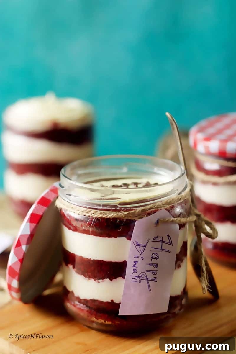 Eggless Red Velvet Cake in a Jar – Diwali Gift Recipe 3 eggless red velvet cake red velvet cake in a jar mason jar desserts