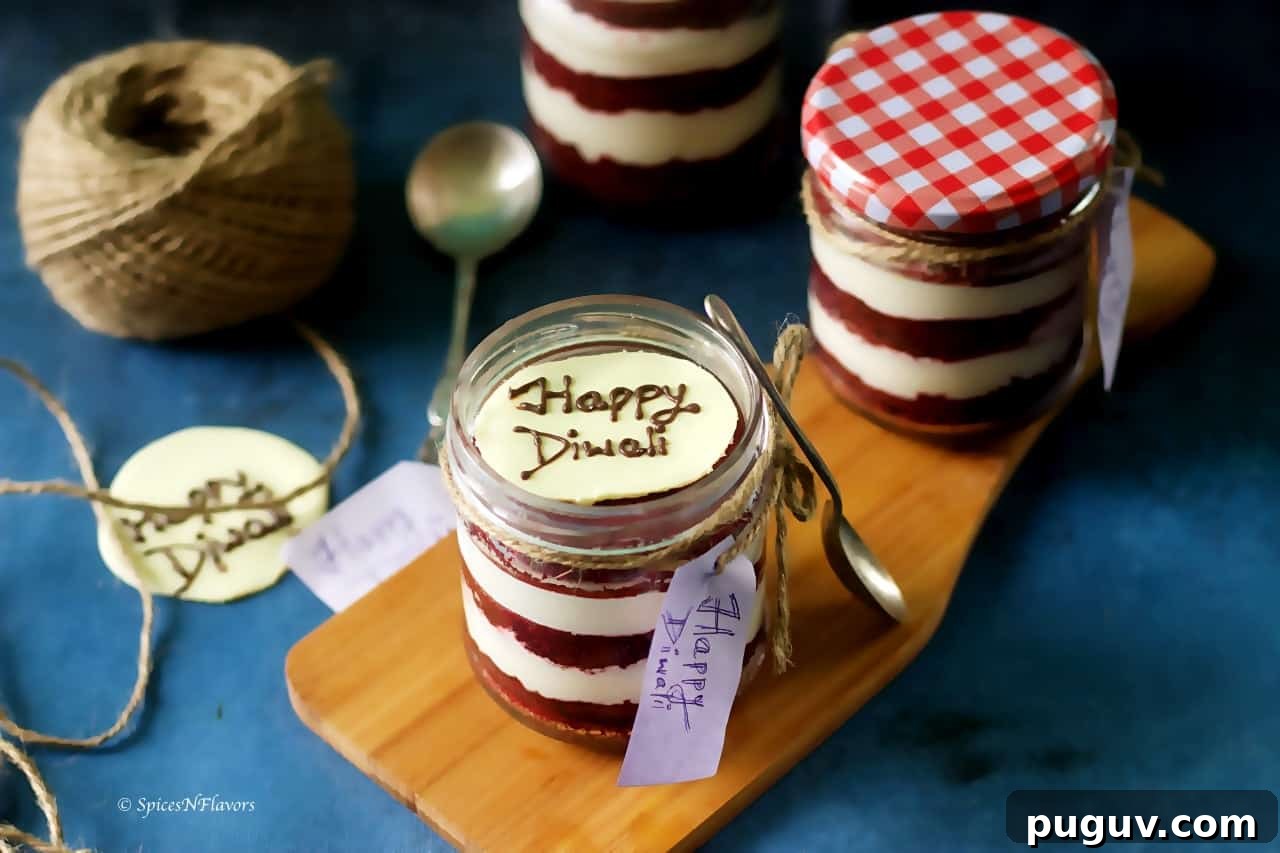Eggless Red Velvet Cake in a Jar – Diwali Gift Recipe 5 eggless red velvet cake red velvet cake in a jar mason jar desserts