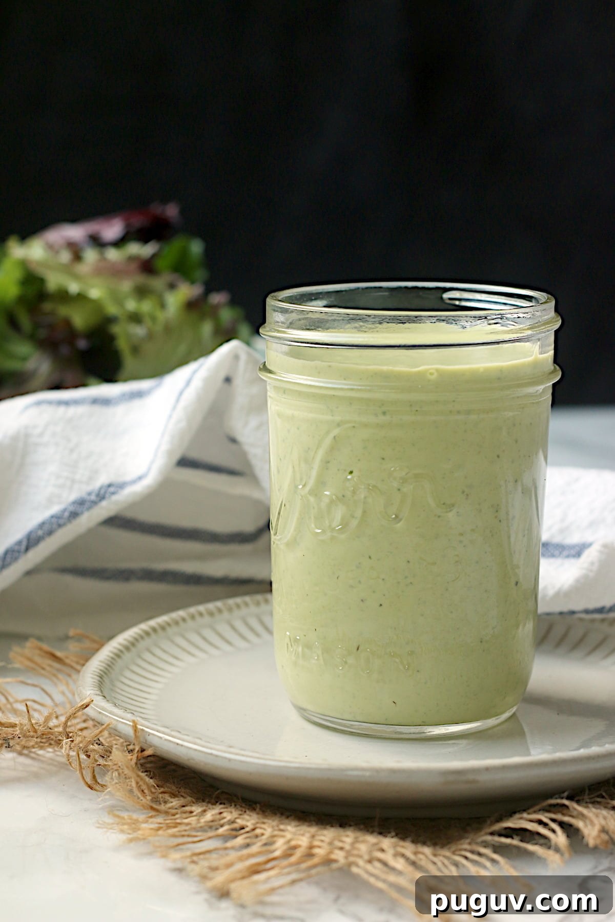 Basil Balsamic Vinaigrette Recipe — Tangy Herb Dressing for Salads 6 Homemade creamy pesto salad dressing in a jar.