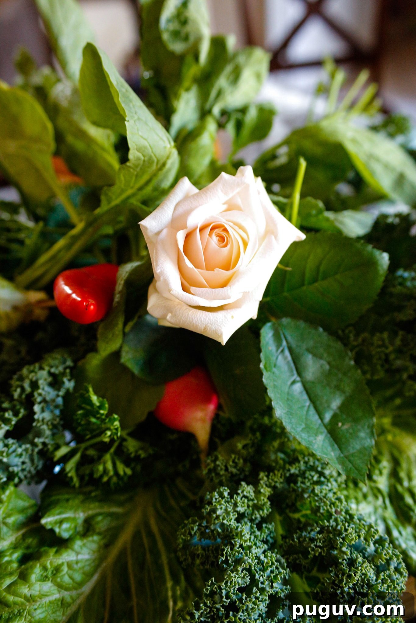 Create a Stunning Vegetable Floral Centerpiece for Any Table 10 Roses added to vegetable centerpiece