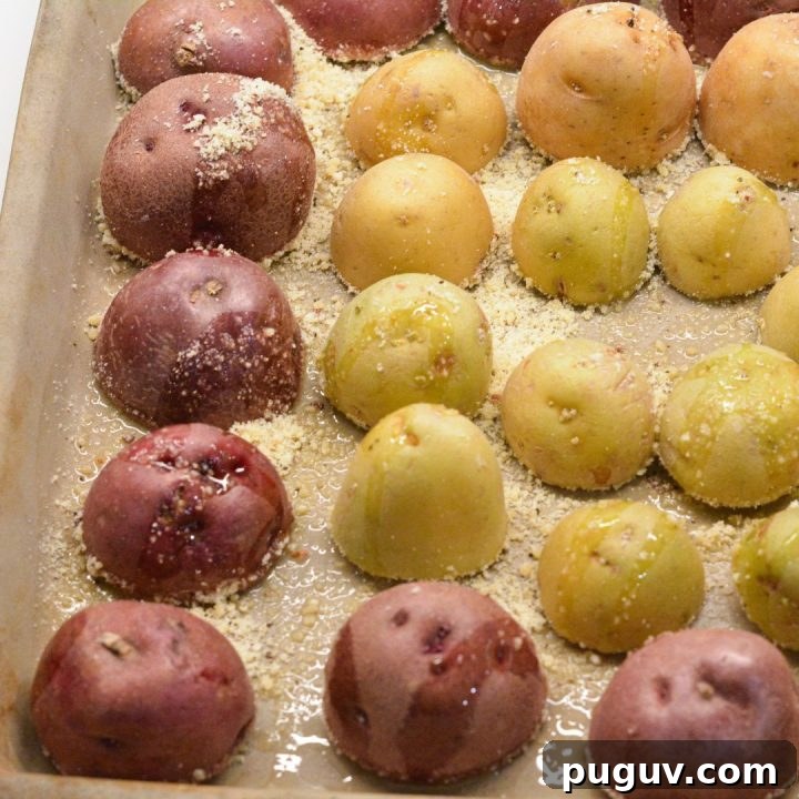 Bake for 25-30 minutes or until the Parmesan crust is golden brown and the potatoes are tender when pierced with a fork.