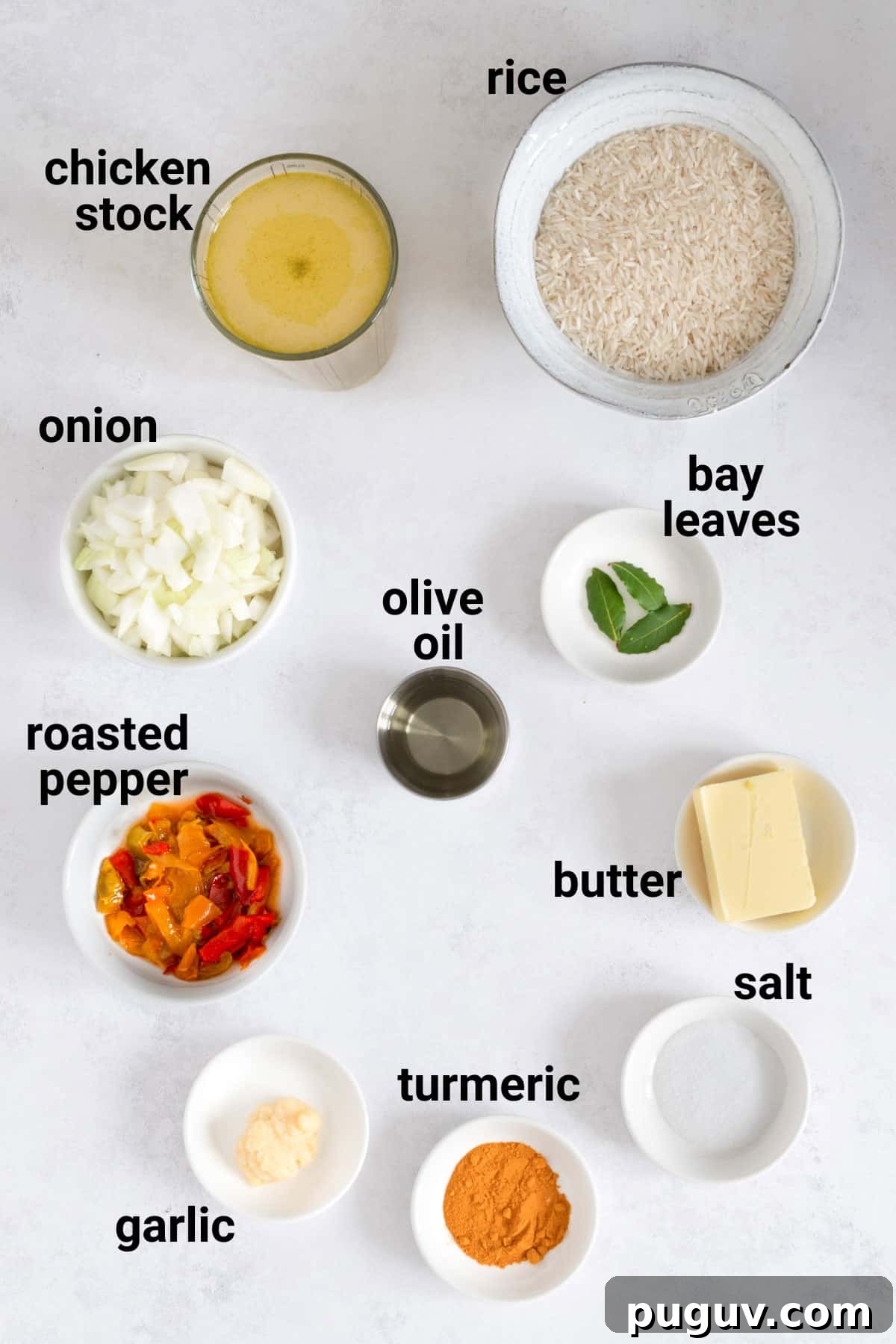 Authentic Spanish Arroz Amarillo (Saffron Yellow Rice) 4 Arroz Amarillo ingredients.