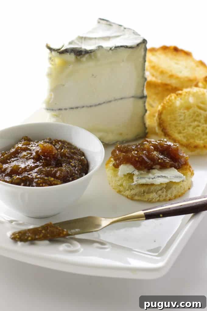Homemade Fig Jam Made with Dried Figs: Sweet & Simple Recipe 2 fig jam with cheese and bread on a plate
