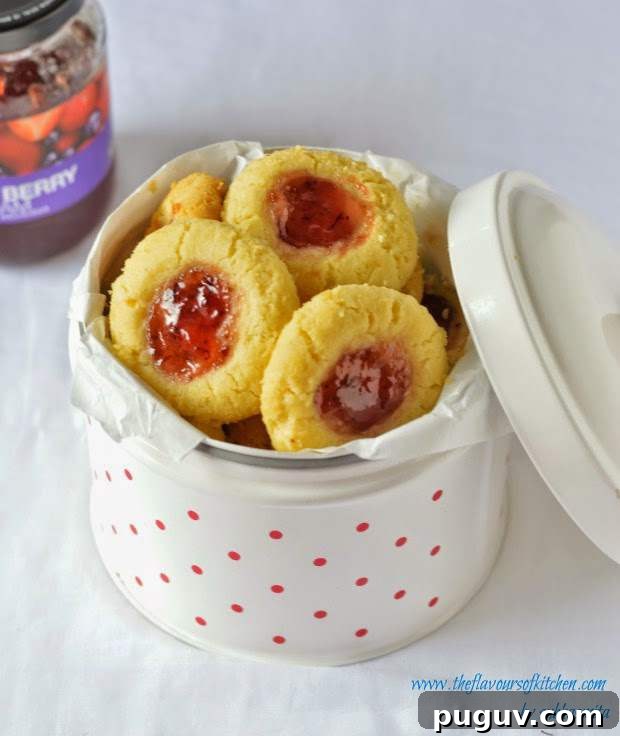 Thumbprint cookies on a plate