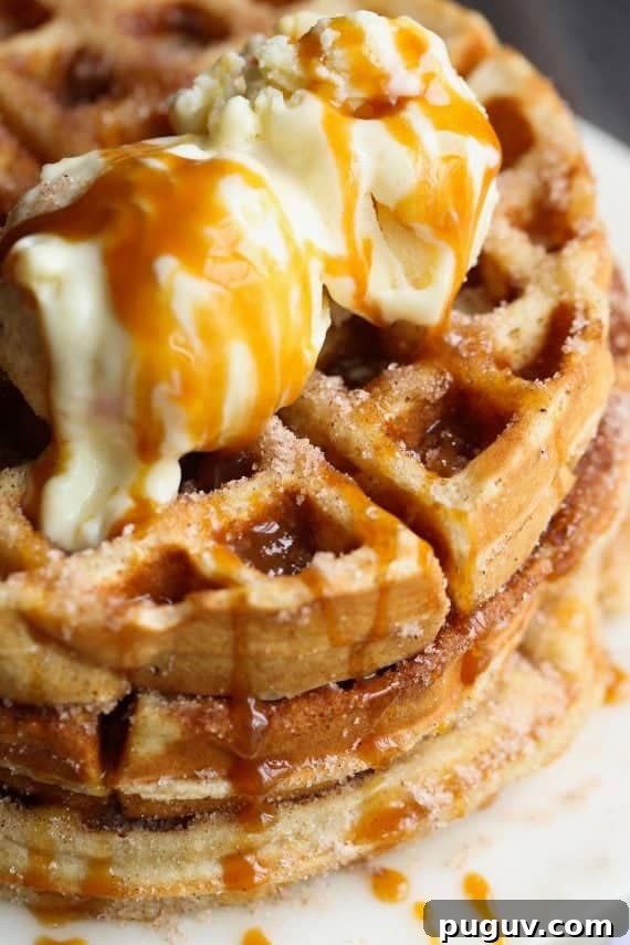 Churro Waffles made with Rapid Rise yeast! These are out of control...you can make the batter the night before and be ready to have waffles in the morning!