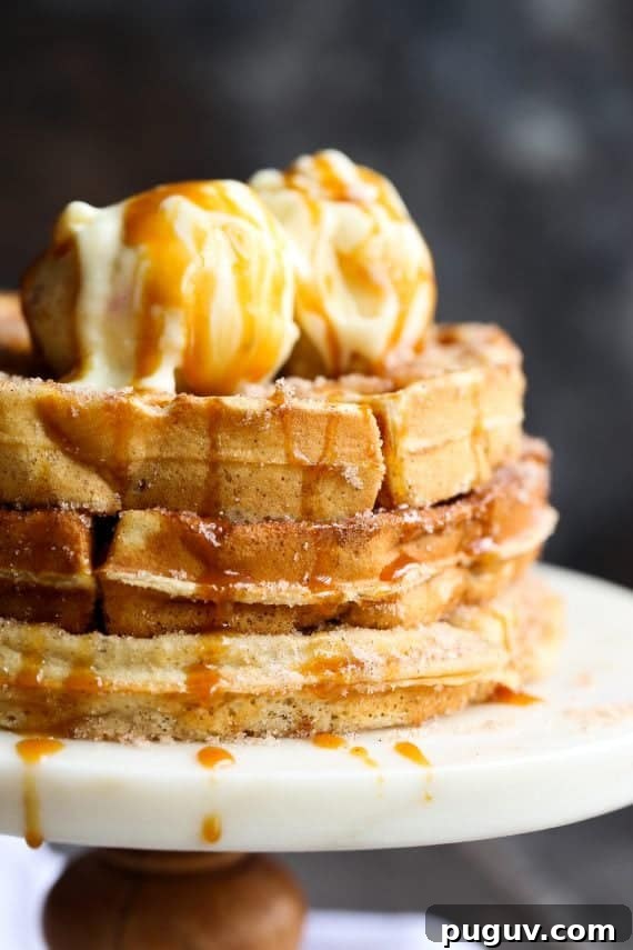 Churro Waffles made with Rapid Rise yeast! These are out of control...you can make the batter the night before and be ready to have waffles in the morning!