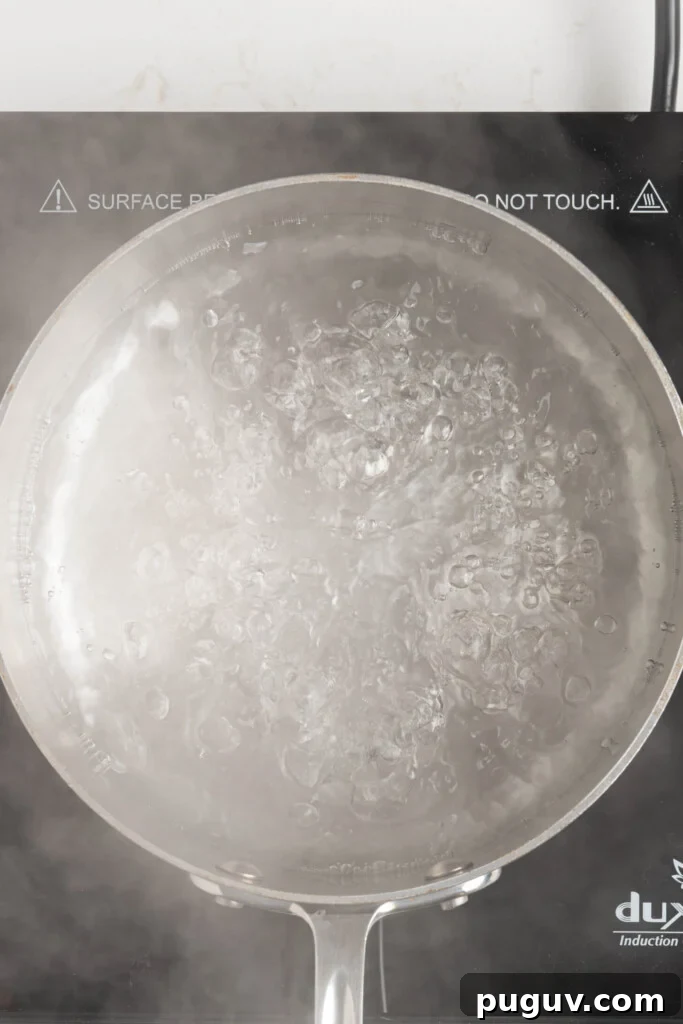 Boiling water in a pot.