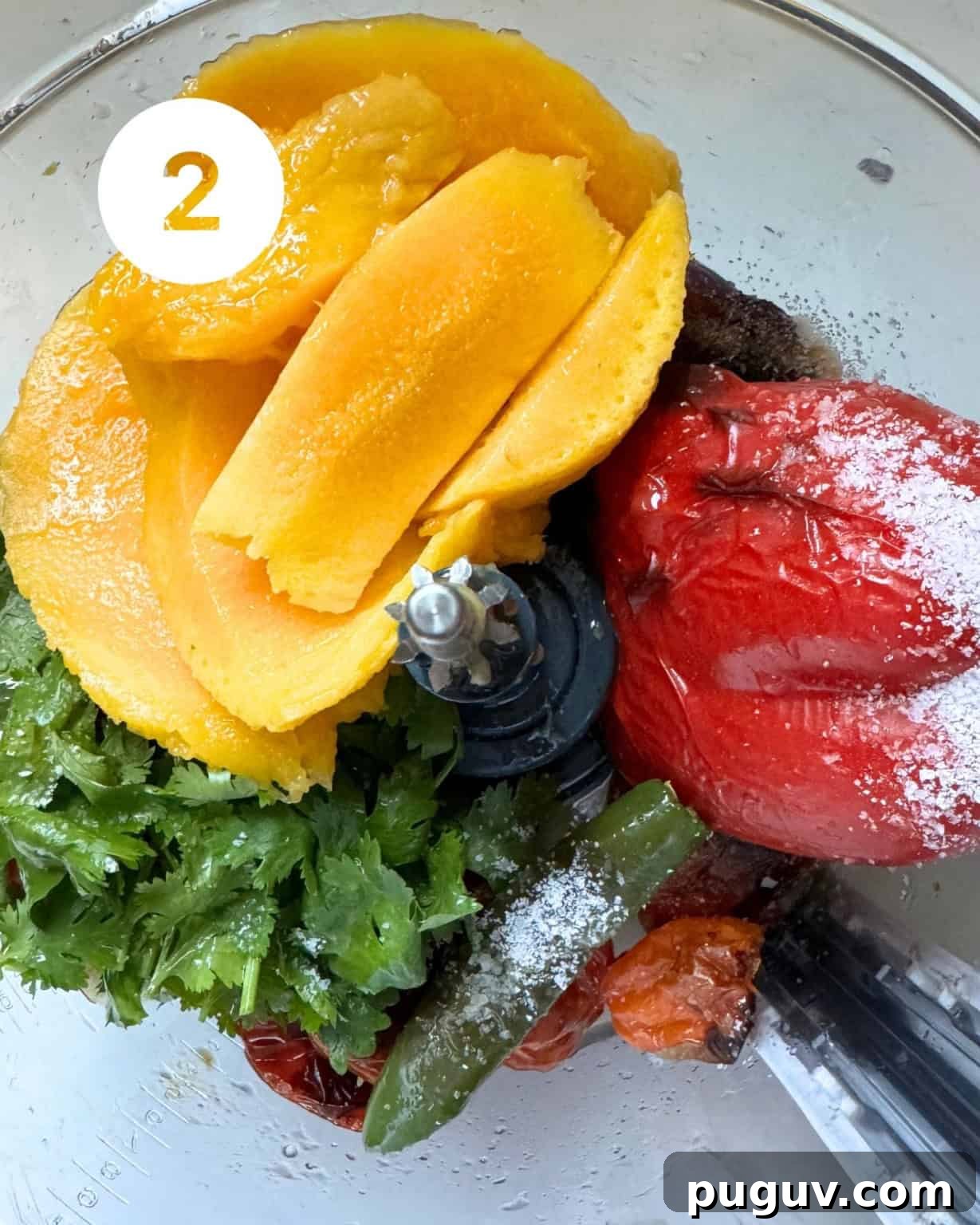 Mango Habanero Salsa Recipe — Sweet Heat with Fresh Mango 5 mangos, roasted vegetables, cumin, and salt in a food processor.