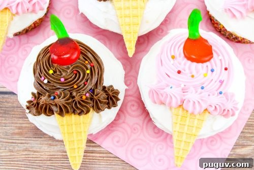Ice Cream Cone Cupcakes: Fun No-Bake Dessert Ideas 4 Chocolate and Pink Ice Cream Cone Cupcakes