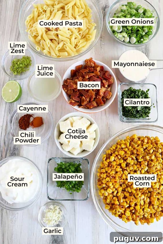 Mexican Street Corn Pasta Salad Recipe with Chili-Lime Dressing 4 Ingredients to make Mexican Street Corn Pasta Salad