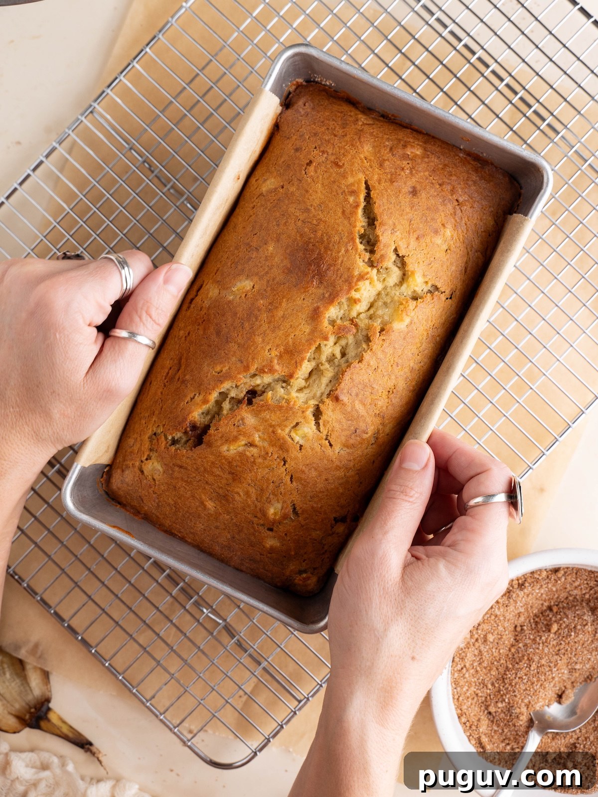 Cinnamon Swirl Banana Bread Recipe with Brown Sugar Swirl 6 A freshly baked loaf of banana bread