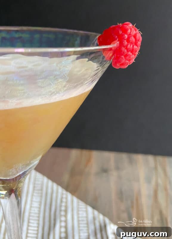 How to Make a Classic French Martini Cocktail 2 close up of a French martini with a raspberry on the rim