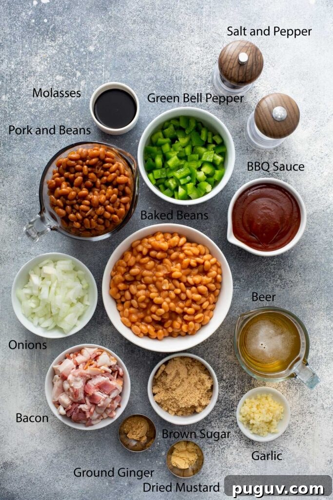 Classic Homemade Baked Beans Recipe for Oven-Baked Flavor 4 Ingredients to make BBQ Baked beans with bacon.