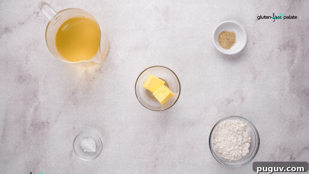 The ingredients for gluten-free gravy are simple: Stock, butter, flour (or cornstarch), and seasoning.