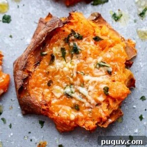 Garlic Butter Smashed Sweet Potatoes with Parmesan Crisps 11 A piece of Garlic Butter Smashed Sweet Potatoes With Parmesan Cheese.