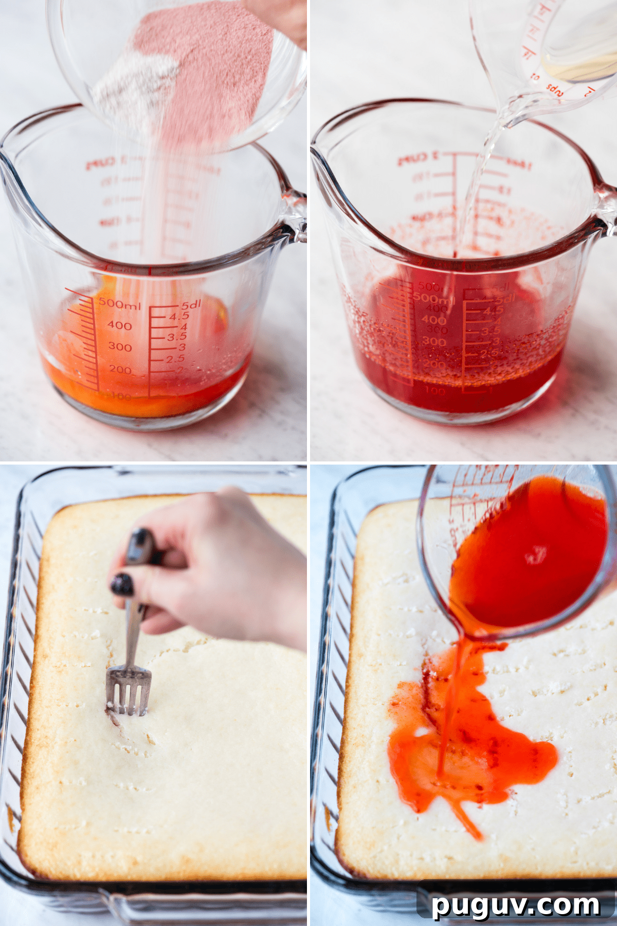 Sangria-Inspired Poke Cake Recipe for Summer Parties 3 collage image of how to make sangria poke cake