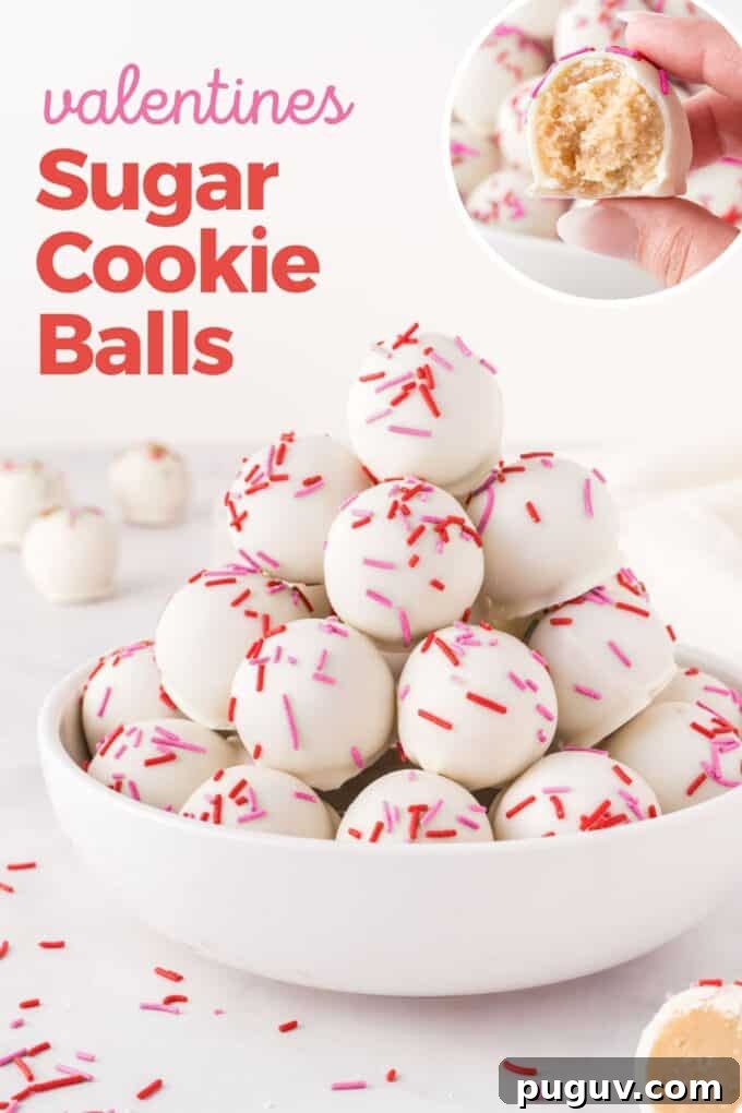 Valentine Sugar Cookie Truffles: Creamy Heart-Shaped Dessert Bites 2 sugar cookie Valentine truffles with red and pink sprinkles