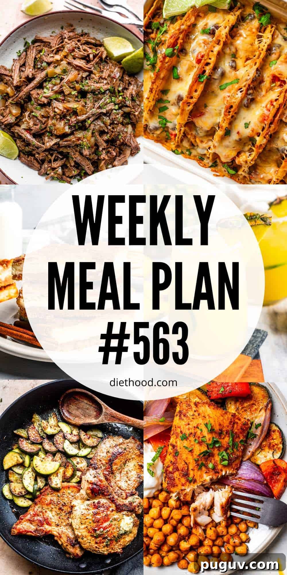 Weekly Meal Plan by Diethood Meal plan food collage with text overlay.
