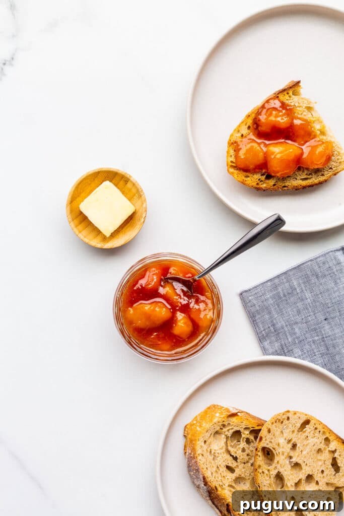 Sourdough bread with homemade peach jam.