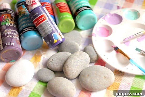 Beach stones, paint and pallet
