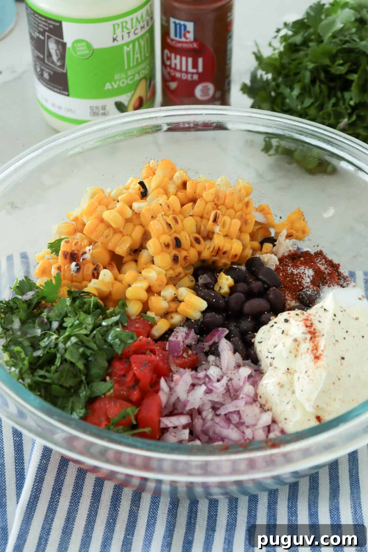 Creamy Mexican Chicken Salad Dip Recipe for Parties 6 Bowl with Mexican chicken salad ingredients.