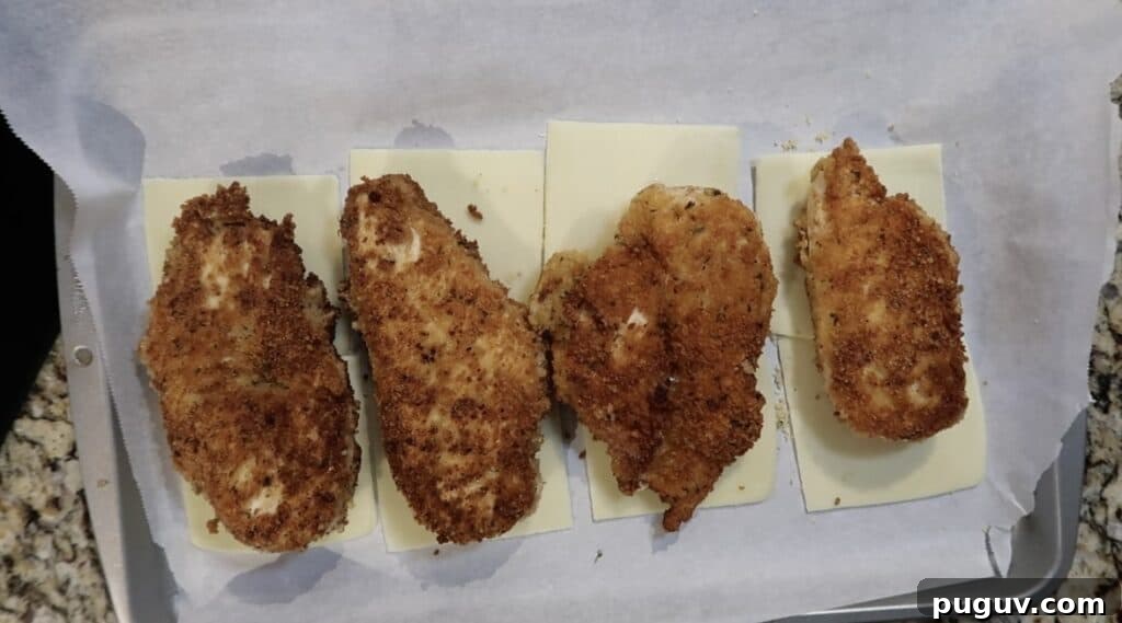 chicken cutlets on top of the cheese