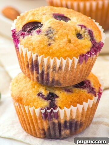 A stack of almond flour blueberry muffins