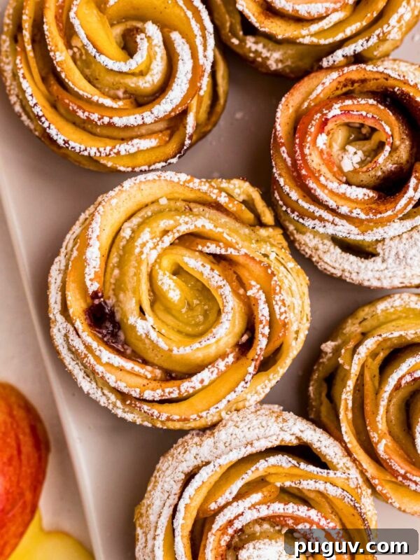 Creamy Beet Hummus Recipe: Vibrant Homemade Dip 8 Apple roses on a white rectangle plate, then sprinkled with powdered sugar.