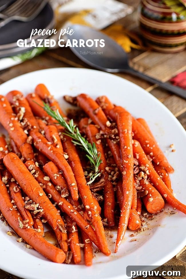 Pecan Pie-Glazed Carrots: Sweet Roasted Side Dish 2 white platter with Pecan Pie Glazed Carrots