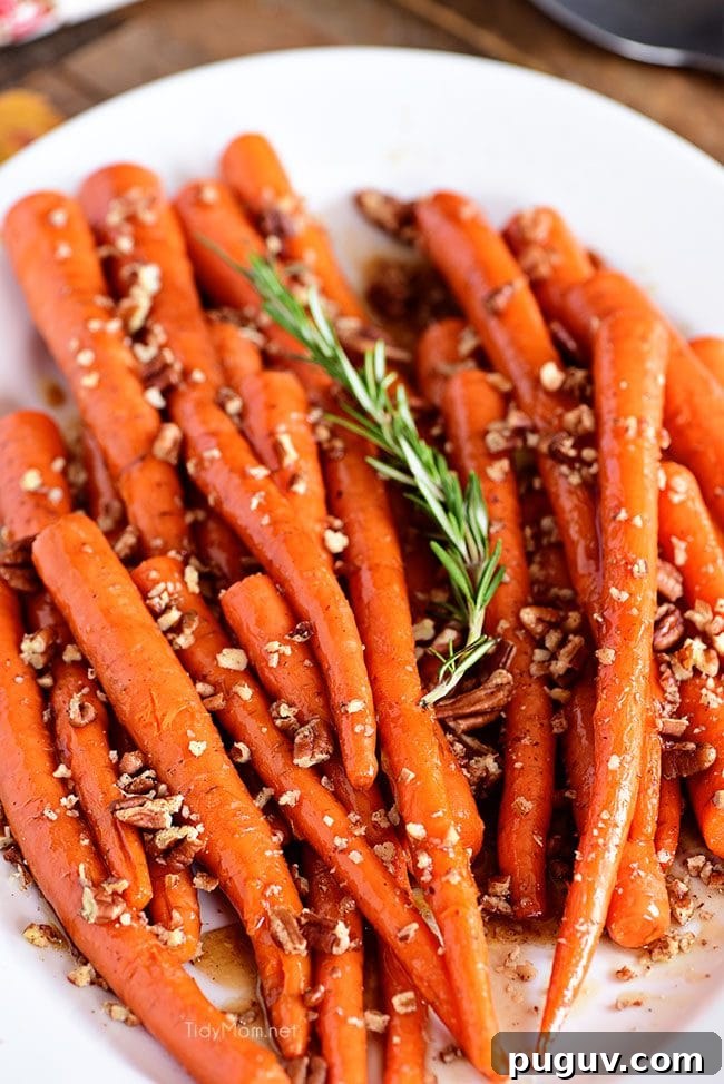 Pecan Pie-Glazed Carrots: Sweet Roasted Side Dish 3 Pecan Pie Glazed Carrots on platter