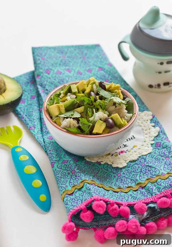 Vegetarian Burrito Bowls: Flavorful Plant-Based Meal Prep 3 These Vegetarian Baby Burrito Bowls are a meal the whole family can enjoy and a great way for baby to develop their pincer grasp! Beans, avocado, and brown rice are wholesome foods for baby and you! If your baby isn't ready for finger foods, simply puree this meal to the desired texture and consistency.