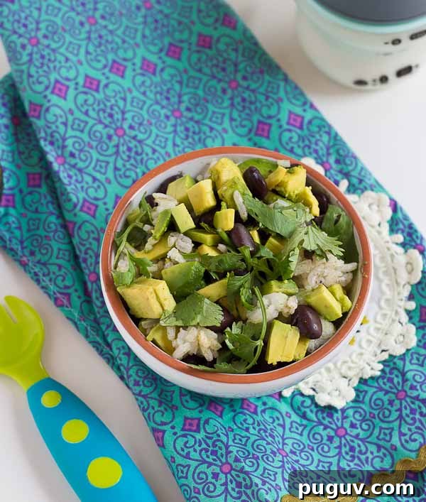 Vegetarian Burrito Bowls: Flavorful Plant-Based Meal Prep 5 These Vegetarian Baby Burrito Bowls are a meal the whole family can enjoy and a great way for baby to develop their pincer grasp! Beans, avocado, and brown rice are wholesome foods for baby and you! If your baby isn't ready for finger foods, simply puree this meal to the desired texture and consistency.