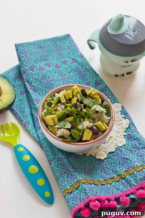 Vegetarian Burrito Bowls: Flavorful Plant-Based Meal Prep 6 These Vegetarian Baby Burrito Bowls are a meal the whole family can enjoy and a great way for baby to develop their pincer grasp! Beans, avocado, and brown rice are wholesome foods for baby and you! If your baby isn't ready for finger foods, simply puree this meal to the desired texture and consistency.