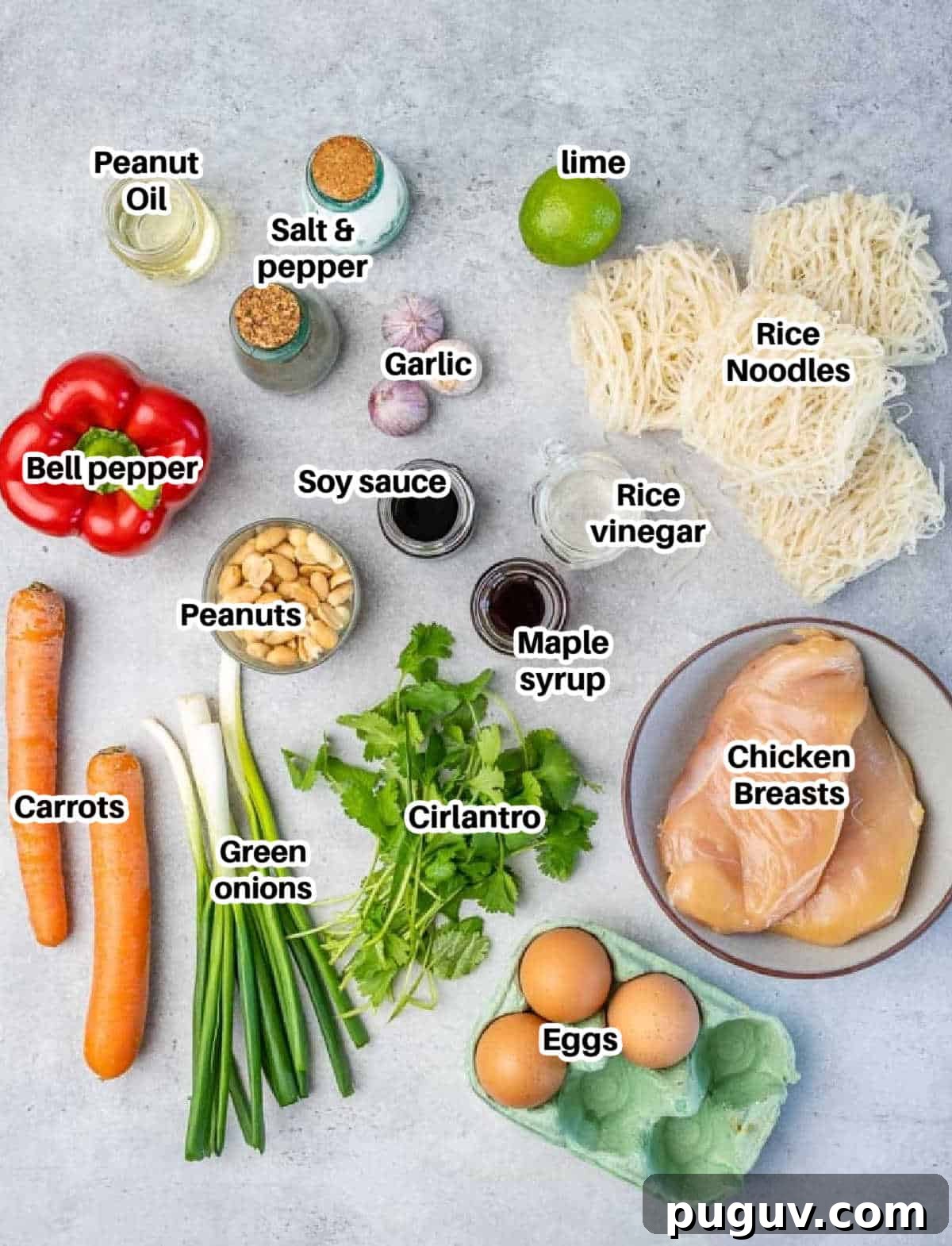 ingredients to make chicken pad thai.