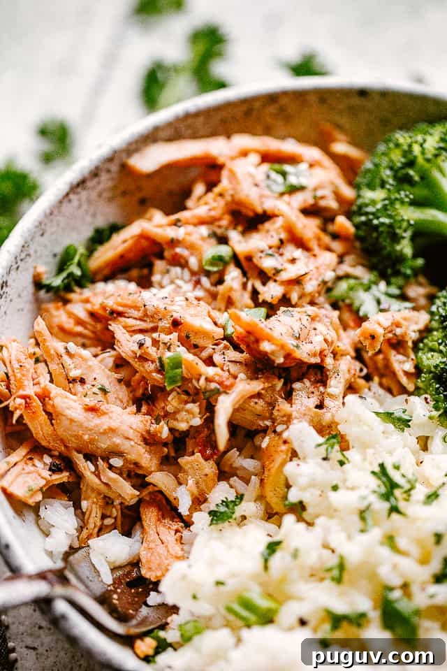 Sweet and savory honey garlic chicken is a quick and flavorful dinner that will make your entire family happy. Ready in under 30 minutes! Close up of honey garlic chicken and rice in a bowl.
