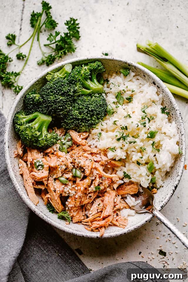Sweet and savory honey garlic chicken is a quick and flavorful dinner that will make your entire family happy. Ready in under 30 minutes! Bowl of Instant Pot Honey Garlic Chicken