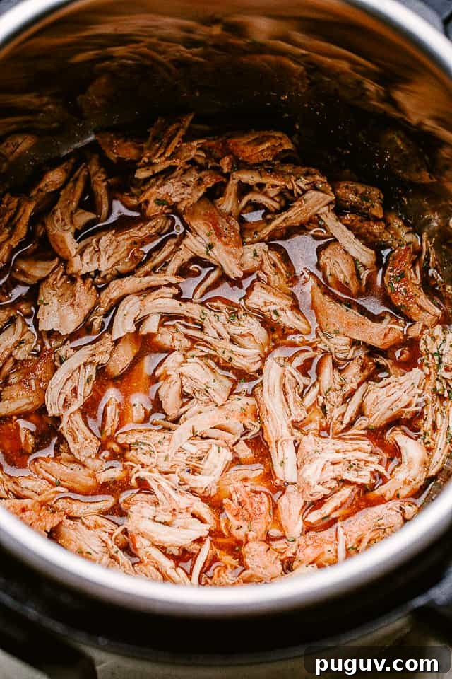 Sweet and savory honey garlic chicken is a quick and flavorful dinner that will make your entire family happy. Ready in under 30 minutes! Shredded chicken put back into the honey garlic sauce in the Instant Pot.