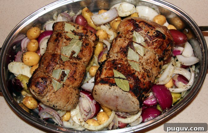cider brined pork roast in pan