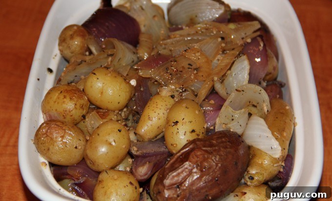 potatoes, onion, and fennel in dish