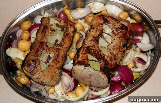 seared pork in roasting pan