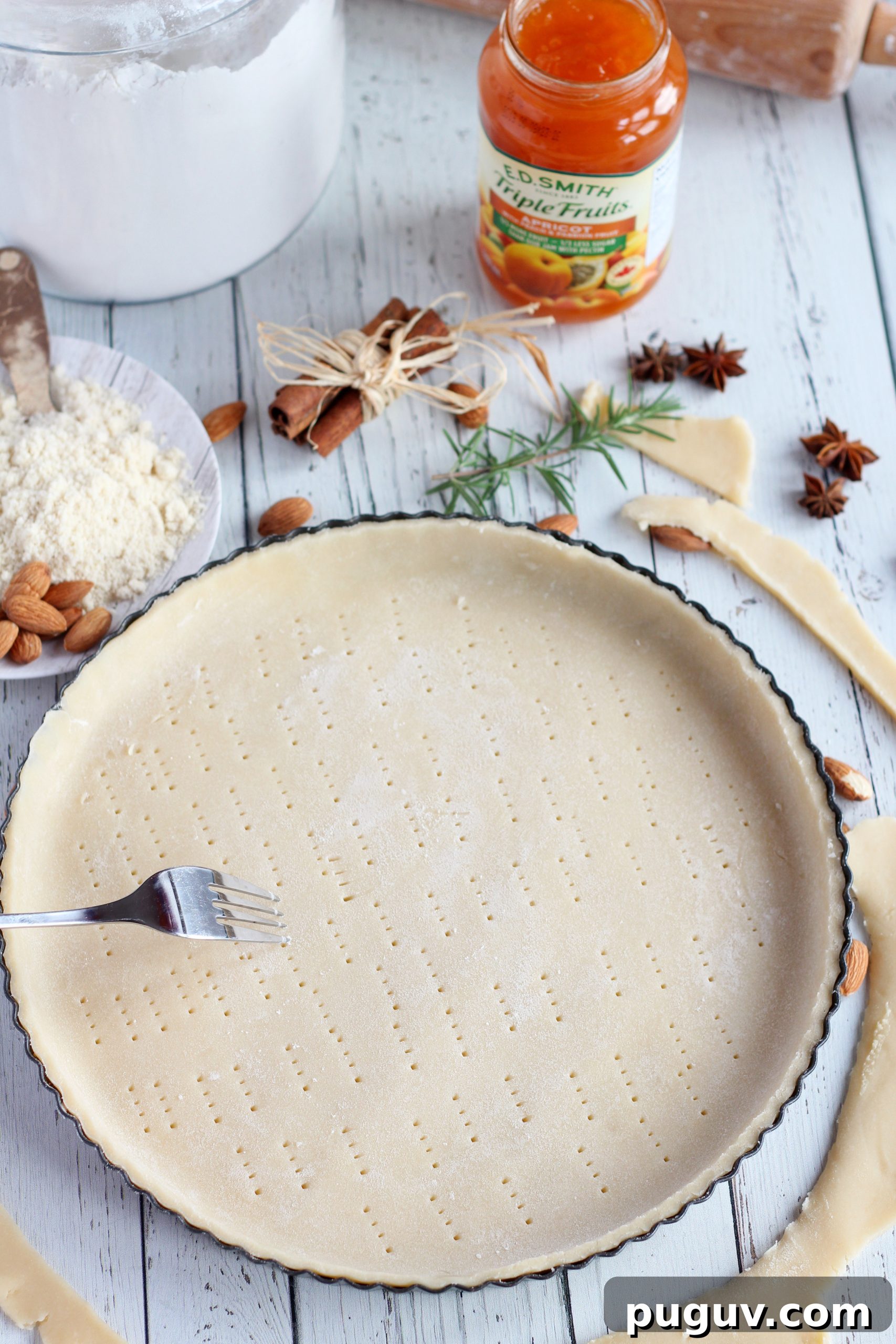 Apricot Tart with Almond Frangipane Filling 8 shortcrust pastry forked