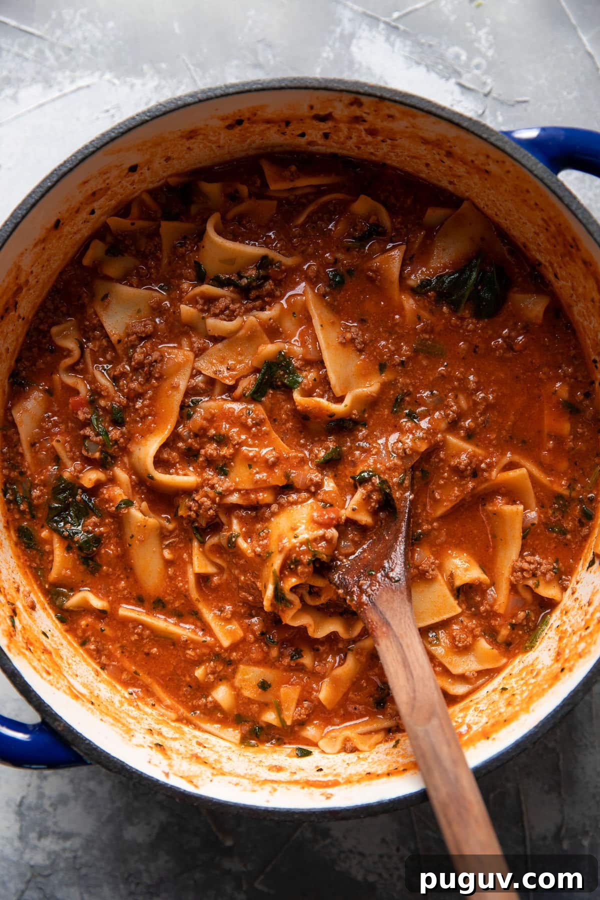 one pot lasagna soup in a bowl