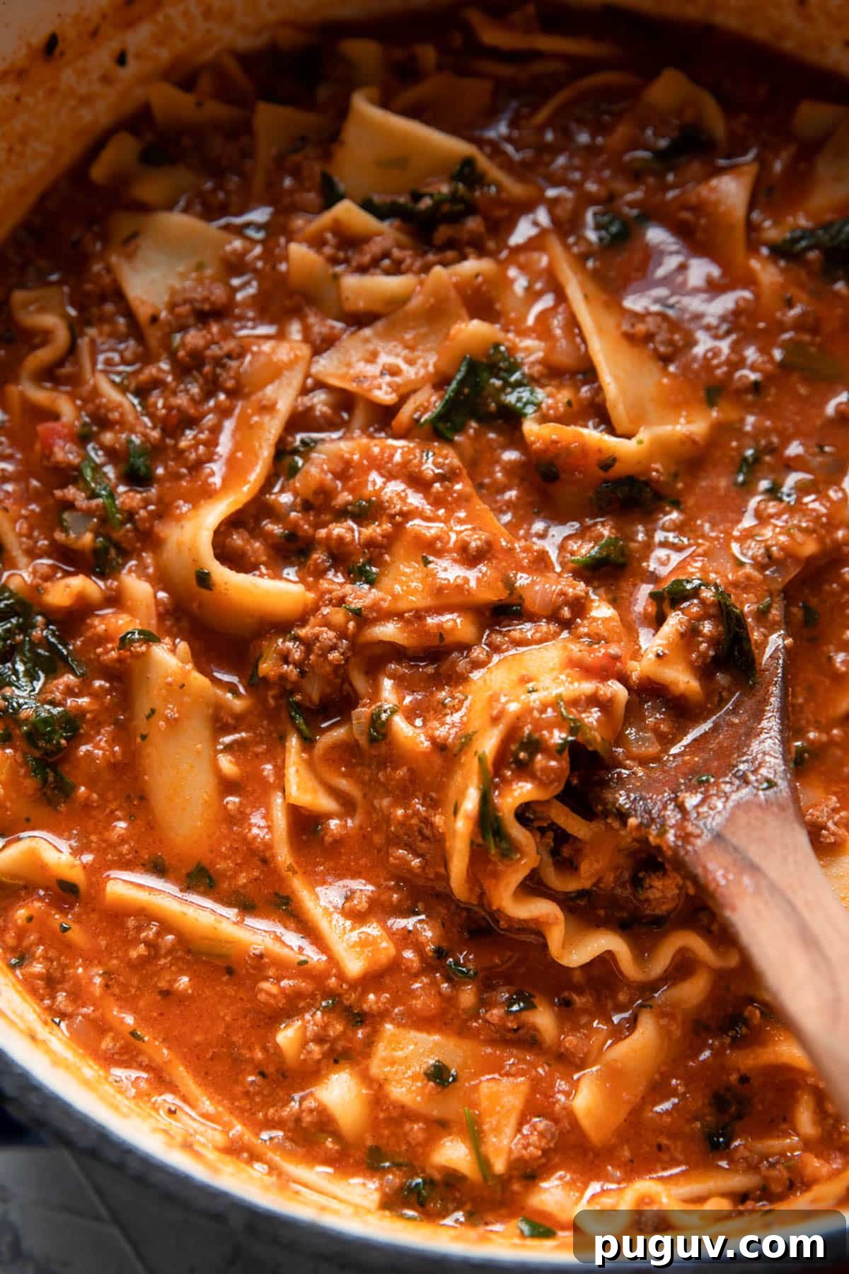 one pot lasagna soup in a bowl