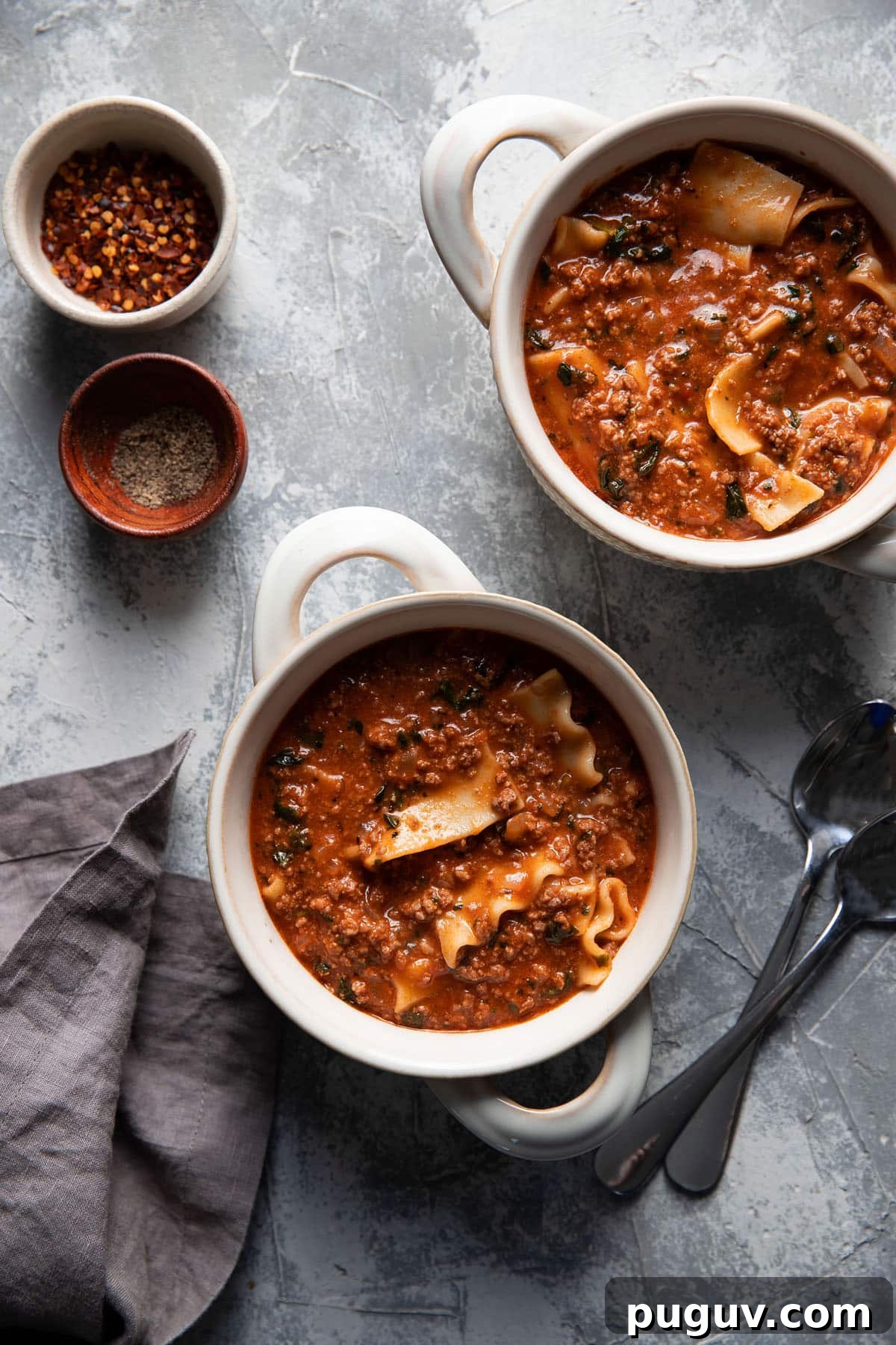 one pot lasagna soup in a bowl