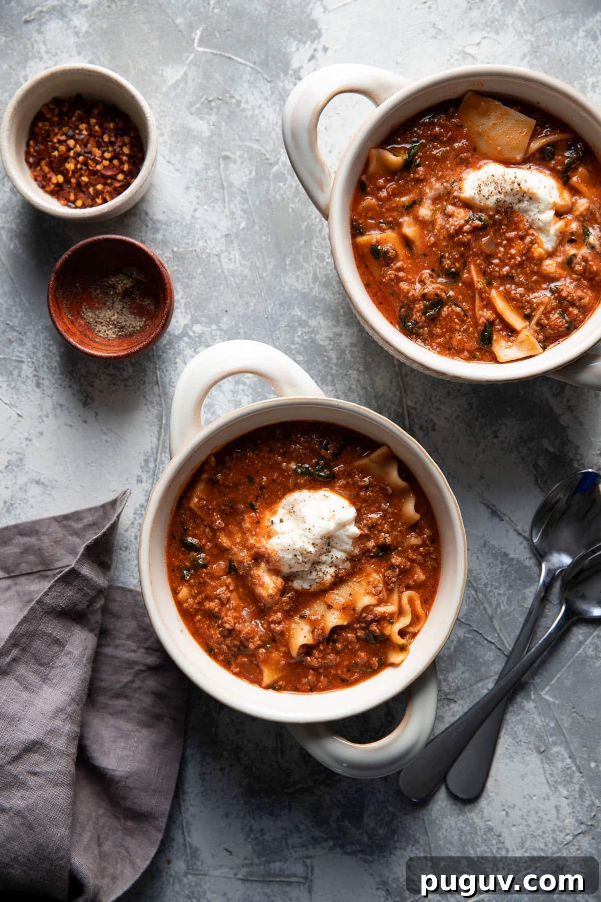 one pot lasagna soup in a bowl
