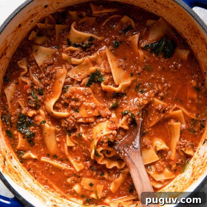 lasagna soup in a large pot.