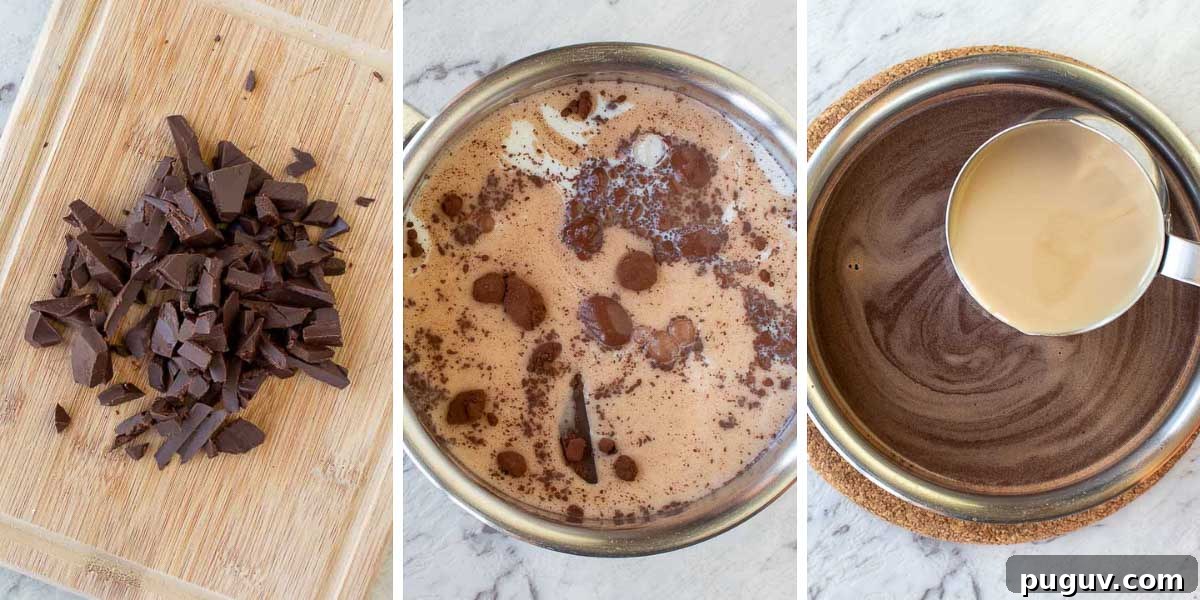 Decadent Baileys Hot Chocolate Recipe for Cozy Nights 4 A 3 step photo collage showing how to make this recipe.