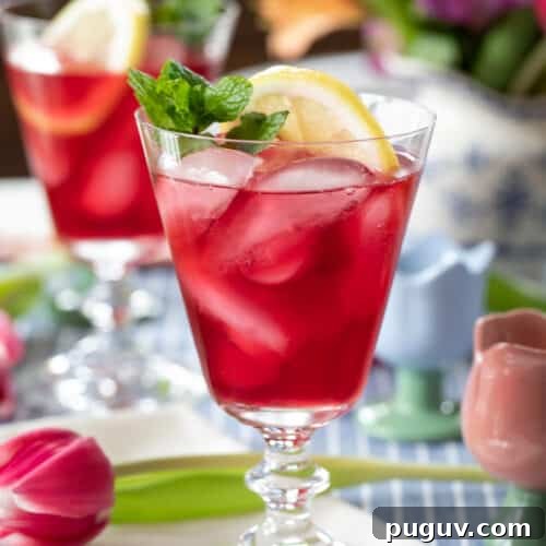 Pink Tulip Cocktail Recipe: Floral Vodka Drink Guide 12 tulip cocktail in footed glass with lemon and mint.