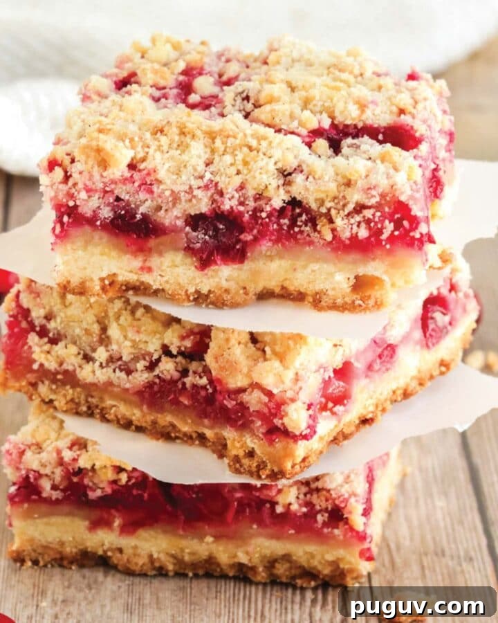 Stack of fresh cranberry bars ready to eat.